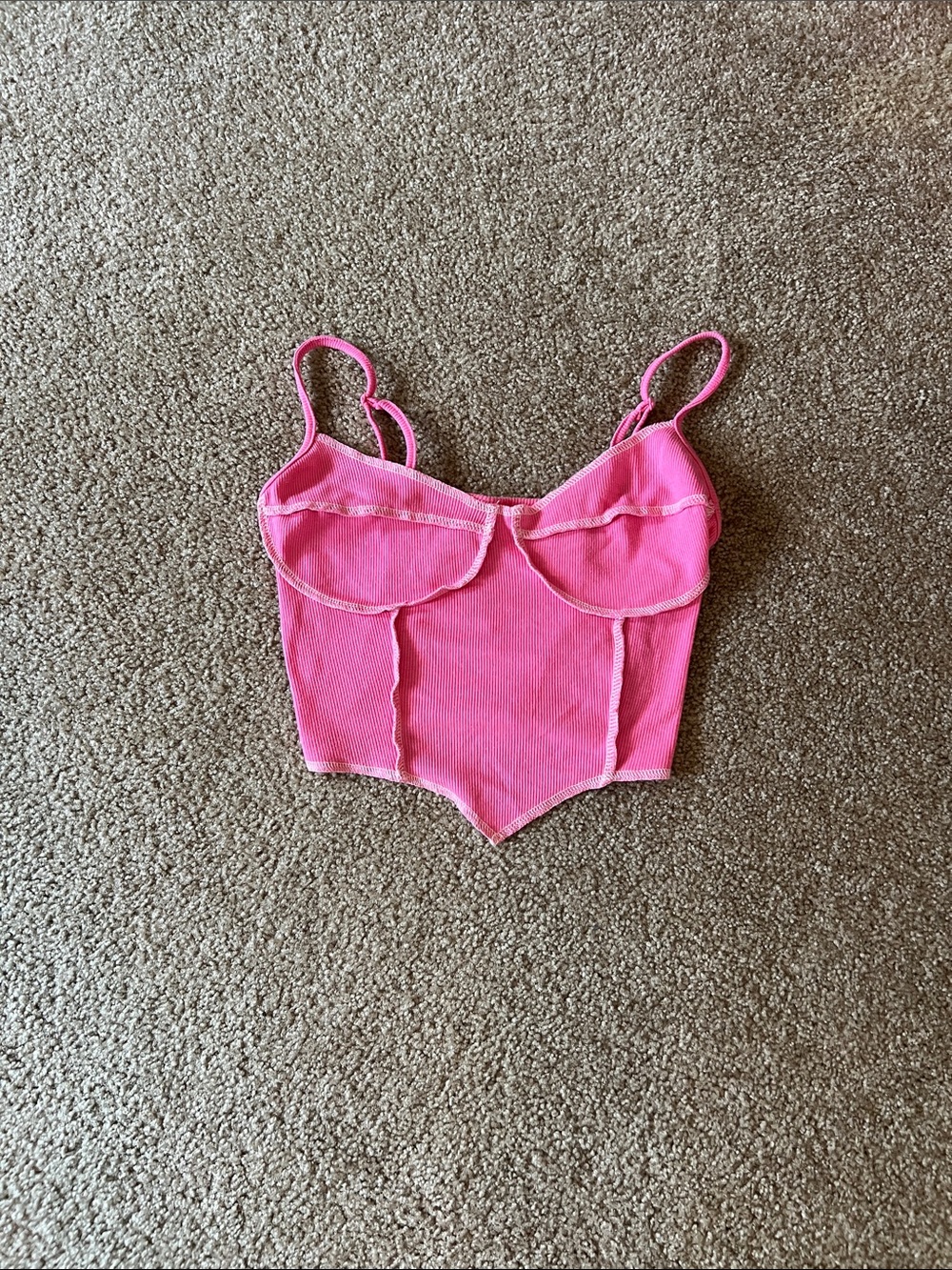 Pink Ribbed Spaghetti-Strap Woman’s Going-Out Top